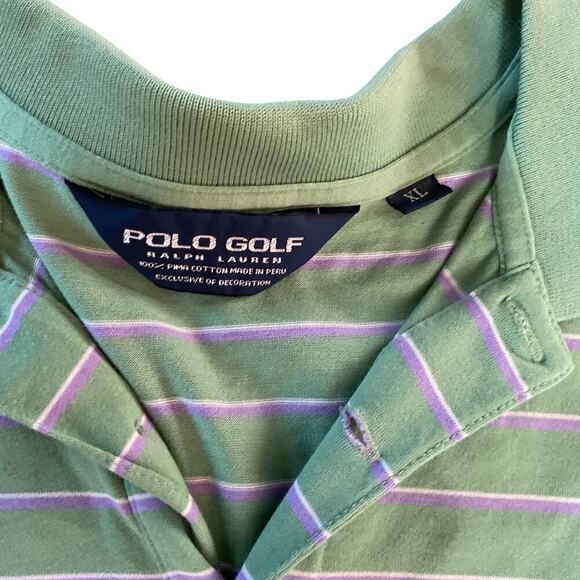 Ralph Lauren Polo Golf Mens Polo. Green with White/Purple Stripes. Size XL - Picture 2 of 5
